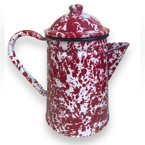 Other - Splatterwear Coffee pot Red & White Enamelware - 8” high
